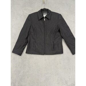 Sag Harbor‎ Petite Jacket Womens 12 Charcoal Gray Wool Blend Zip Front Lined